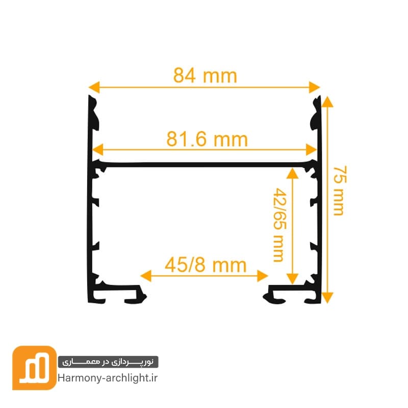 پروفیل چراغ خطی 5 ردیف بدون لبه آویز دوتکه شاخه 3 متری و 6 متری کدPR-1224